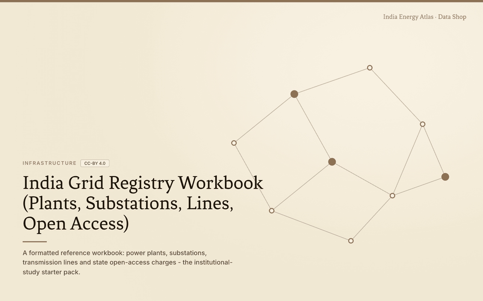 Conceptual node-and-link network evoking substations and transmission lines, in the Atlas brand palette