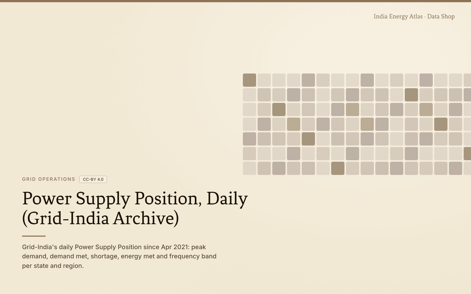 Conceptual ledger grid evoking an archive of daily power-supply-position records, in the Atlas brand palette